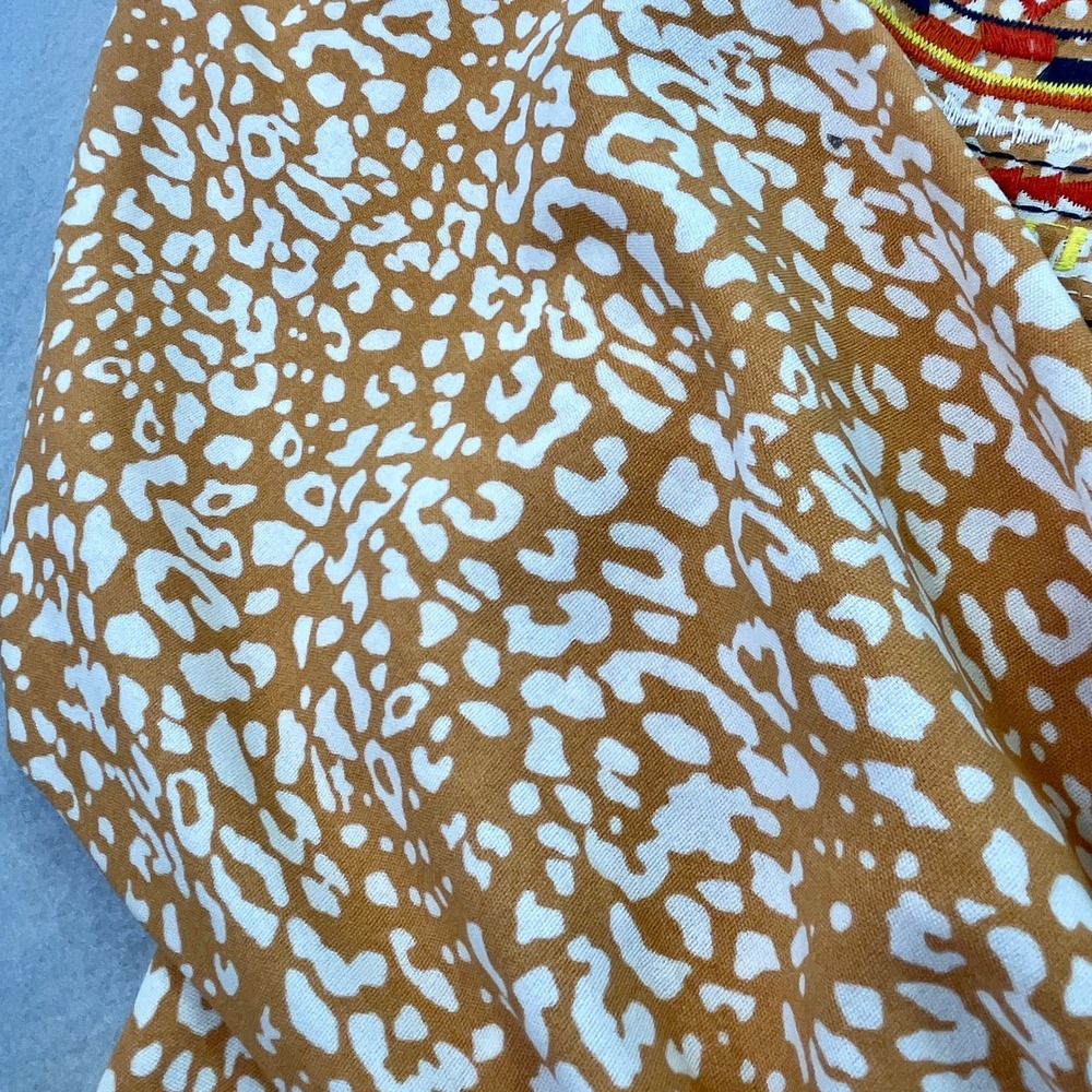 Boho Embroidered Leopard Print Peasant Blouse Orange Tan Western AztecSmall - Picture 7 of 8